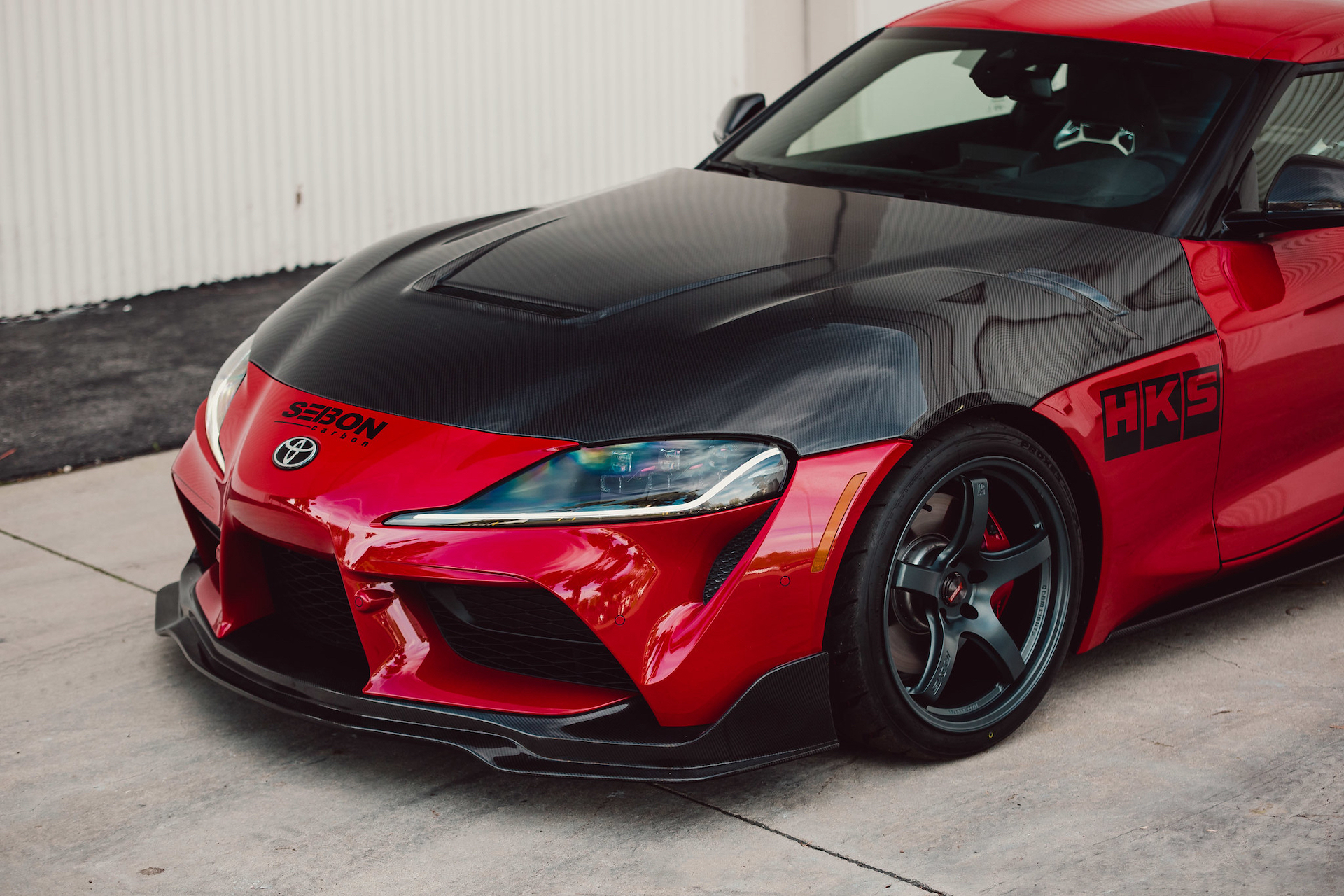 Toyota Supra with a carbon fiber hood