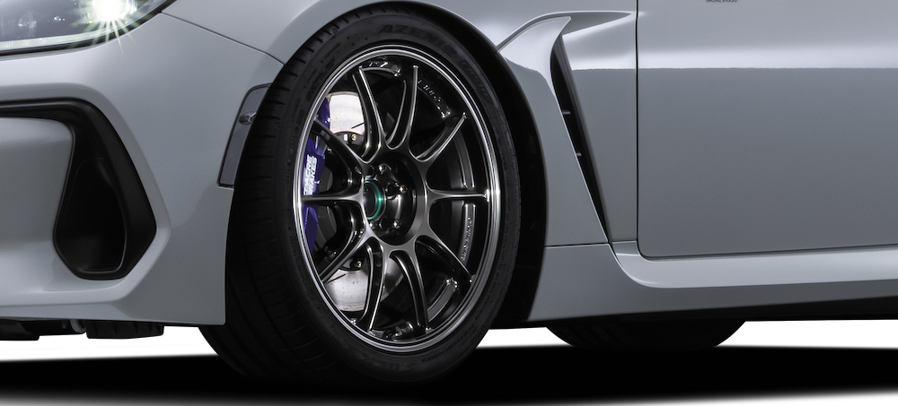 A close up shot of a car wheel